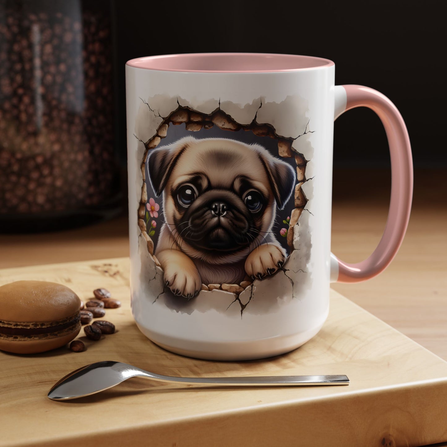 🐾💛 Pug Puppy Accent Mug – Cute Wrinkly Pug Coffee Cup ☕✨