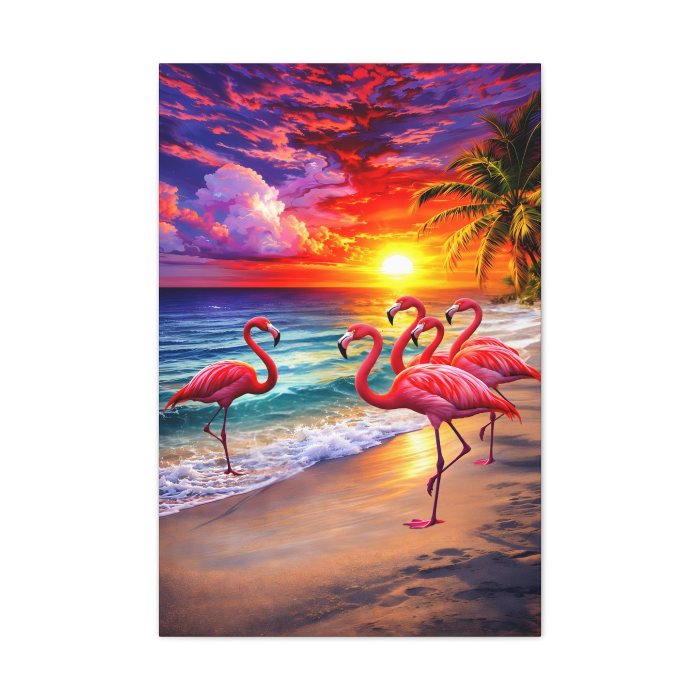 Tropical Flamingo Sunset Canvas Wall Art – Coastal Beach Home Décor