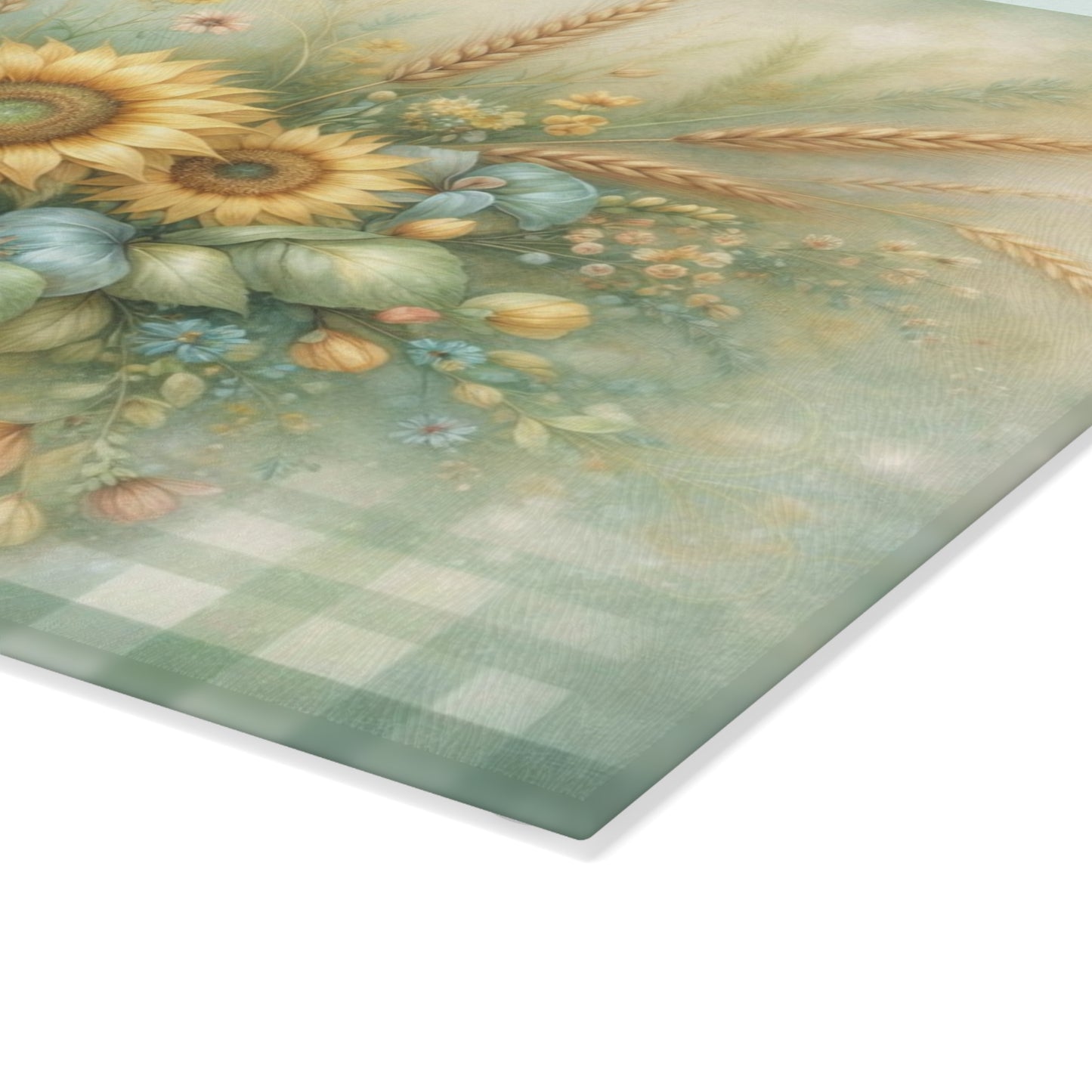 Sunflower and Wheat Garden Glass Cutting Board – Rustic Farmhouse Floral Kitchen Decor