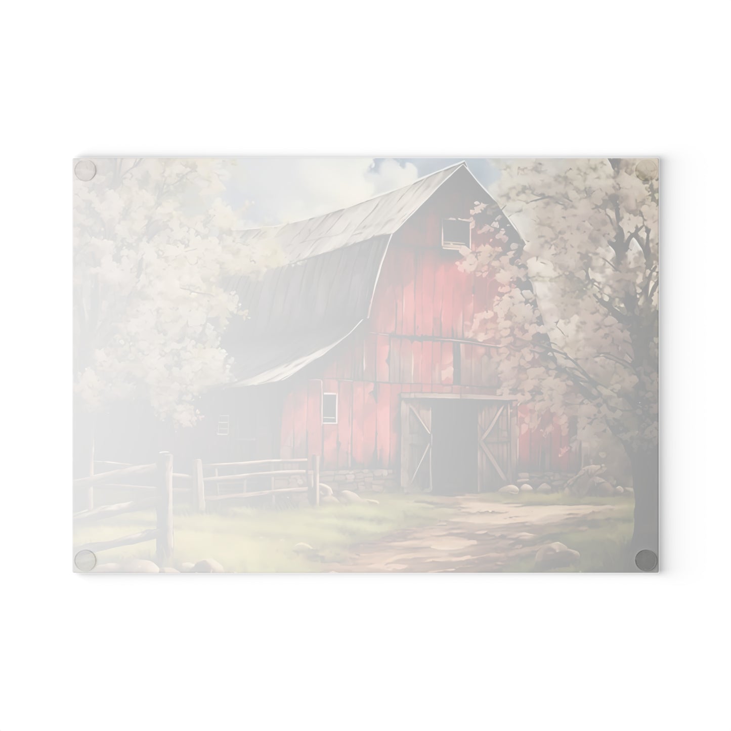 🌸🚜 Rustic Red Barn Blossom Cutting Board – Farmhouse Charm for Your Kitchen 🌾🐓