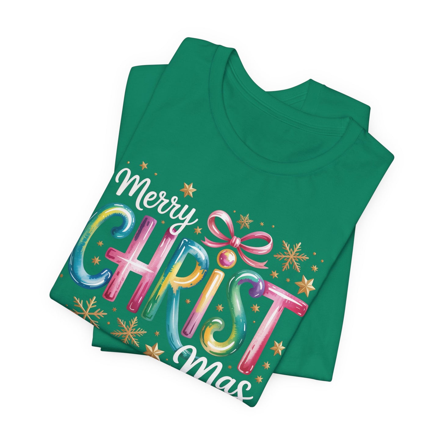 🎄✨ Merry Christmas Glow Lettering T-Shirt – Festive & Bright Holiday Style 🎁🌟