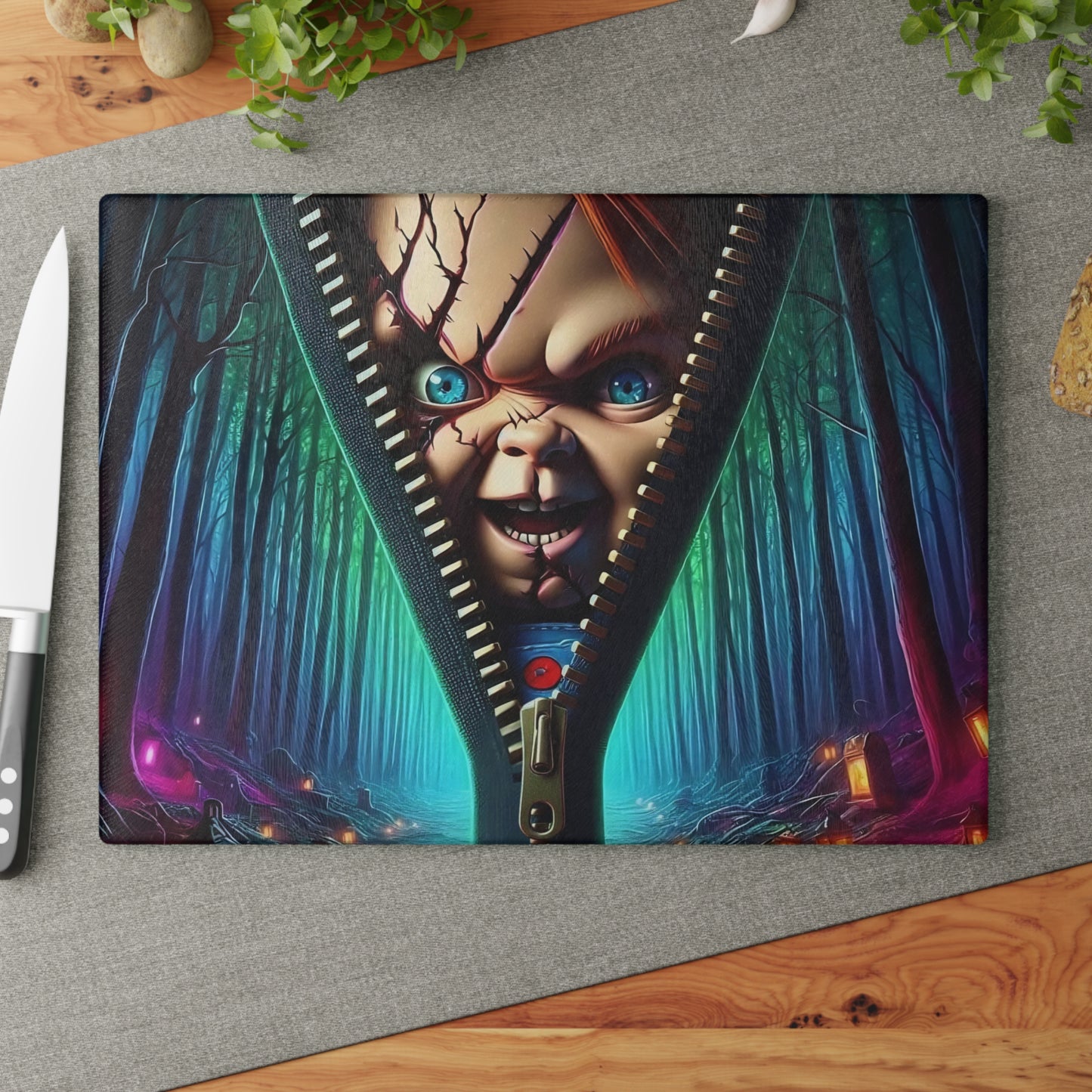 🔪 Zipper-Faced Doll Cutting Board – Creepy Charm for Your Haunted Kitchen Vibes