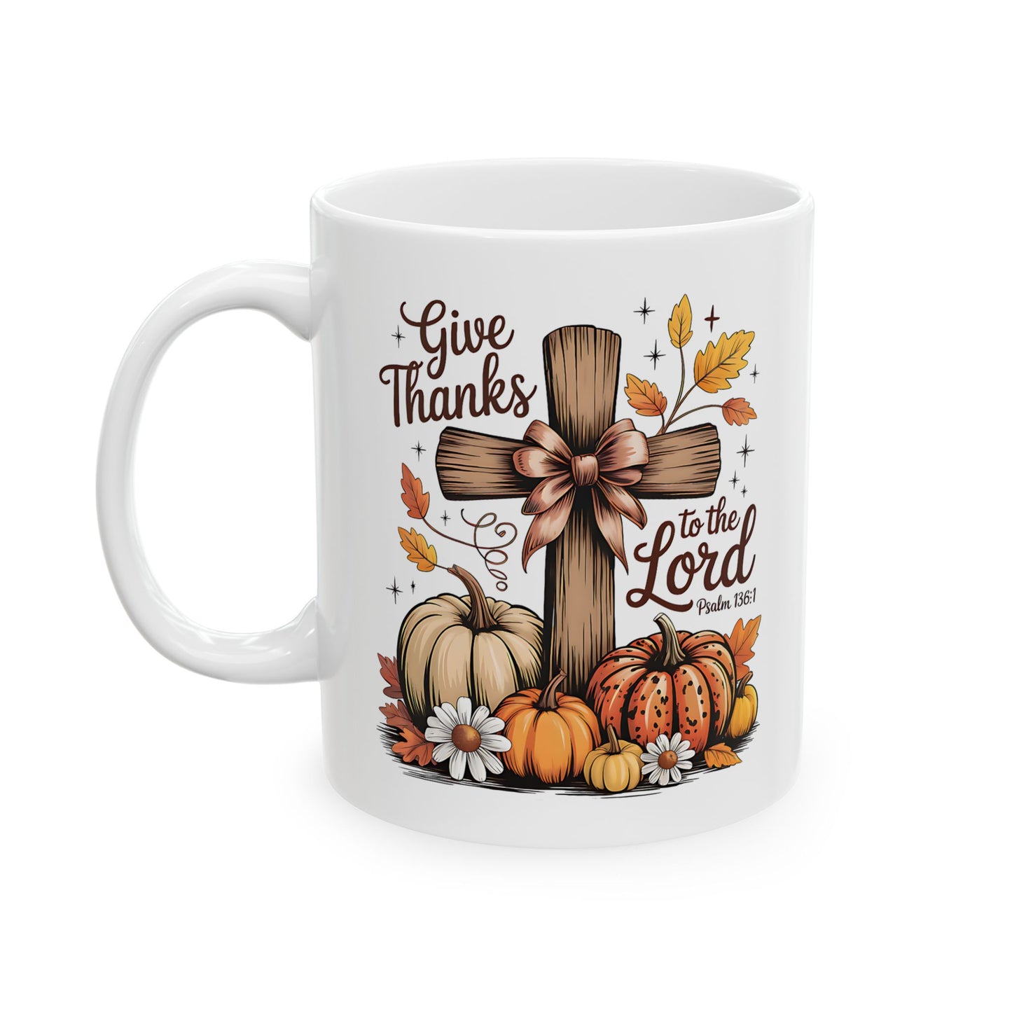 ✝️🍂 Give Thanks to the Lord Mug – Christian Fall Coffee Cup with Pumpkins & Scripture 🌻☕