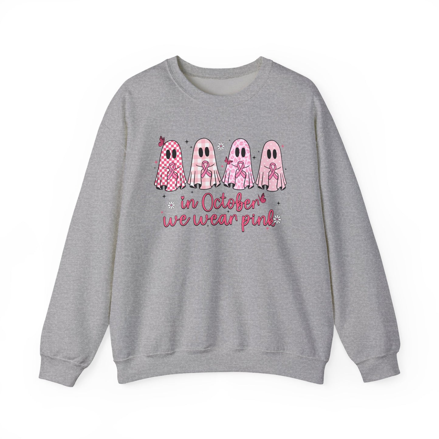 🎀👻 In October We Wear Pink Sweatshirt – Breast Cancer Awareness Halloween Ghosts