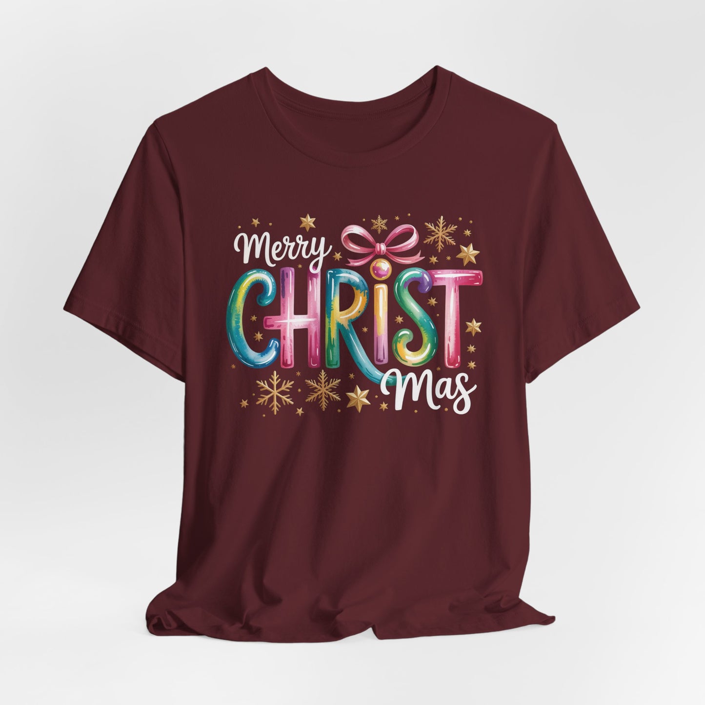 🎄✨ Merry Christmas Glow Lettering T-Shirt – Festive & Bright Holiday Style 🎁🌟