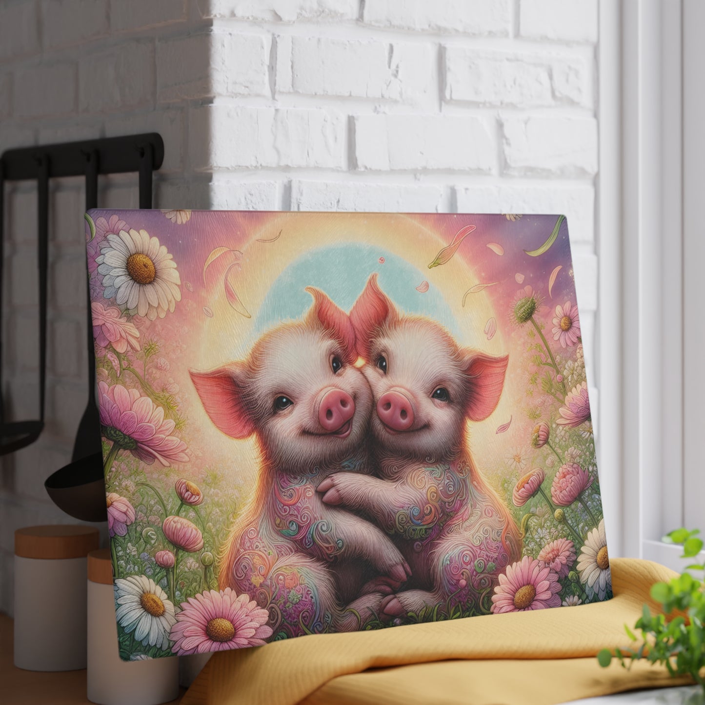 🐷🌸 Piglet Pals Cutting Board – Whimsical Farmhouse Charm for Your Kitchen 🌞