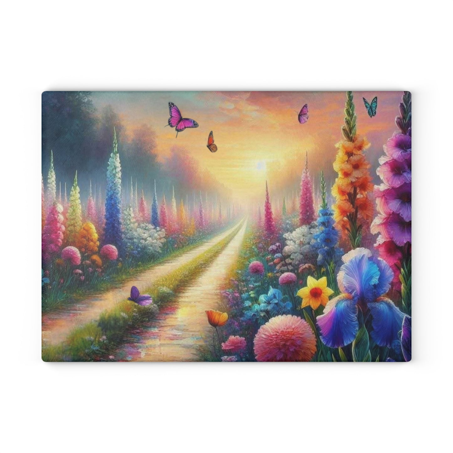 Flores silvestres, tabla de cortar de vidrio templado, tabla de charcutería, bandeja para servir, tabla de jalá, decoración de cocina, arte funcional de cocina, único