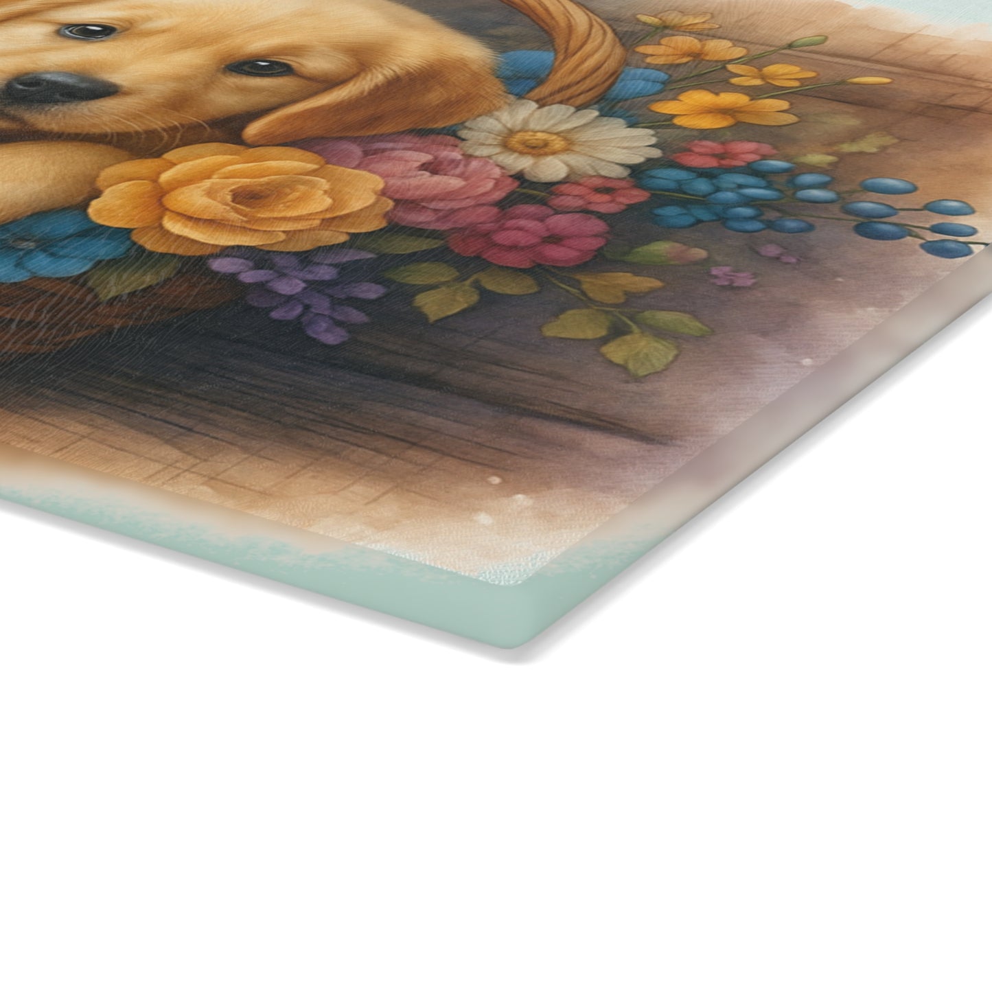 🐾🌼 Golden Puppy in Basket Cutting Board – Timeless Sweetness for Your Kitchen 🌸