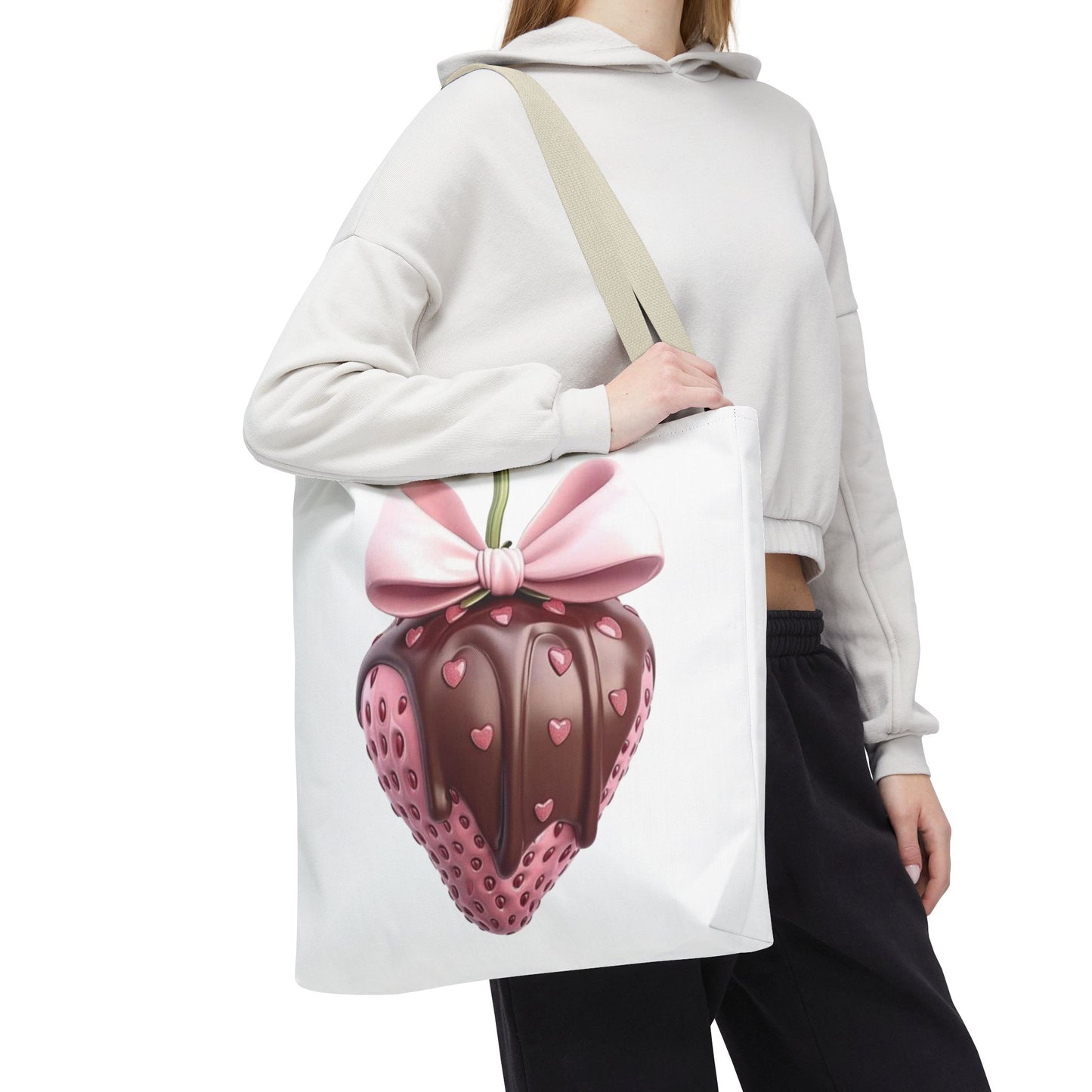 🍓 Chocolate-Dipped Strawberry Tote Bag – Sweet, Romantic & Practical 🍫