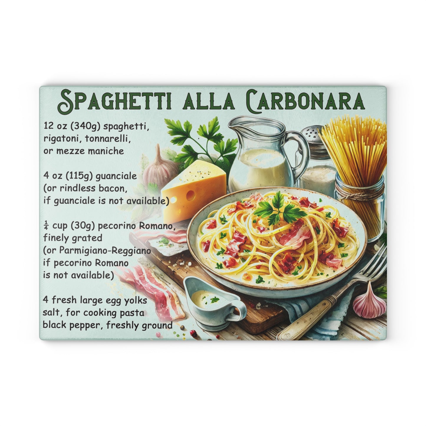 🍝 Spaghetti alla Carbonara – Classic Italian Recipe Glass Cutting Board