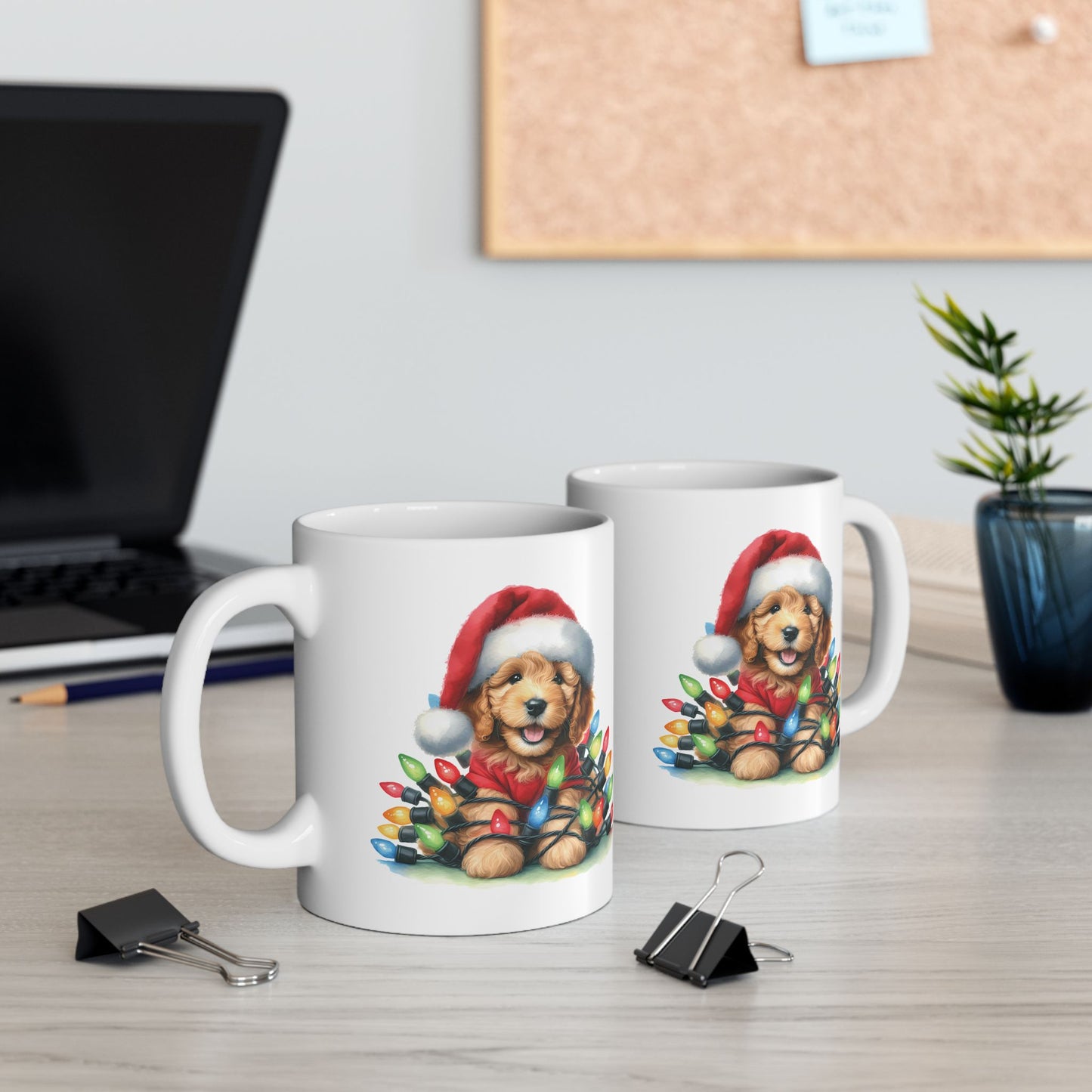 🎄 Doodle Christmas Lights Mug – Holiday Cheer with a Fluffy Twist! ☕🐶