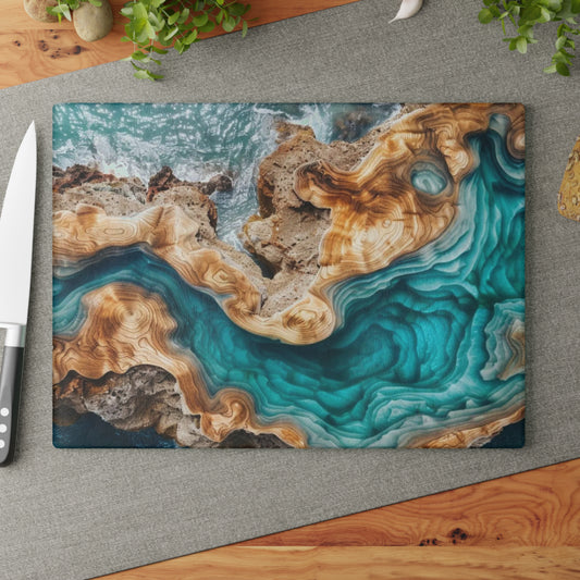 🌊✨ “Ocean Drift” Glass Cutting Board – Coastal Calm for Your Kitchen