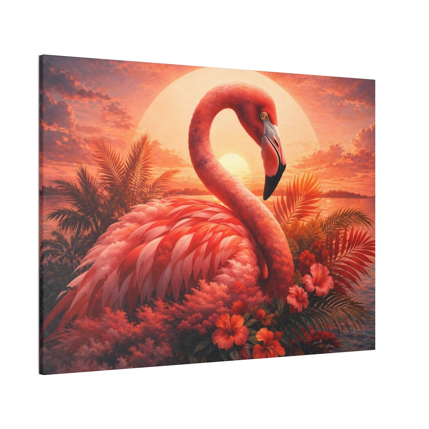 Large Flamingo Sunset Canvas Wall Art – Tropical Coastal Beach Décor