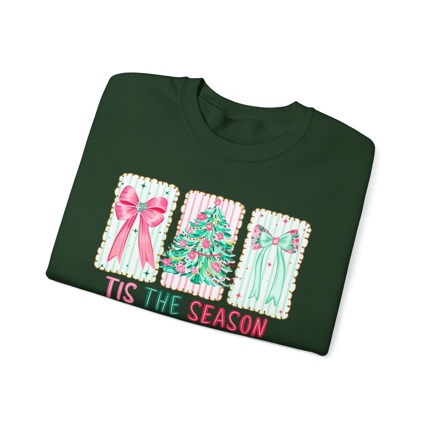 🎀🎄 ’Tis The Season Sweatshirt – Pastel Bows & Merry Tree Vibes ✨☃️