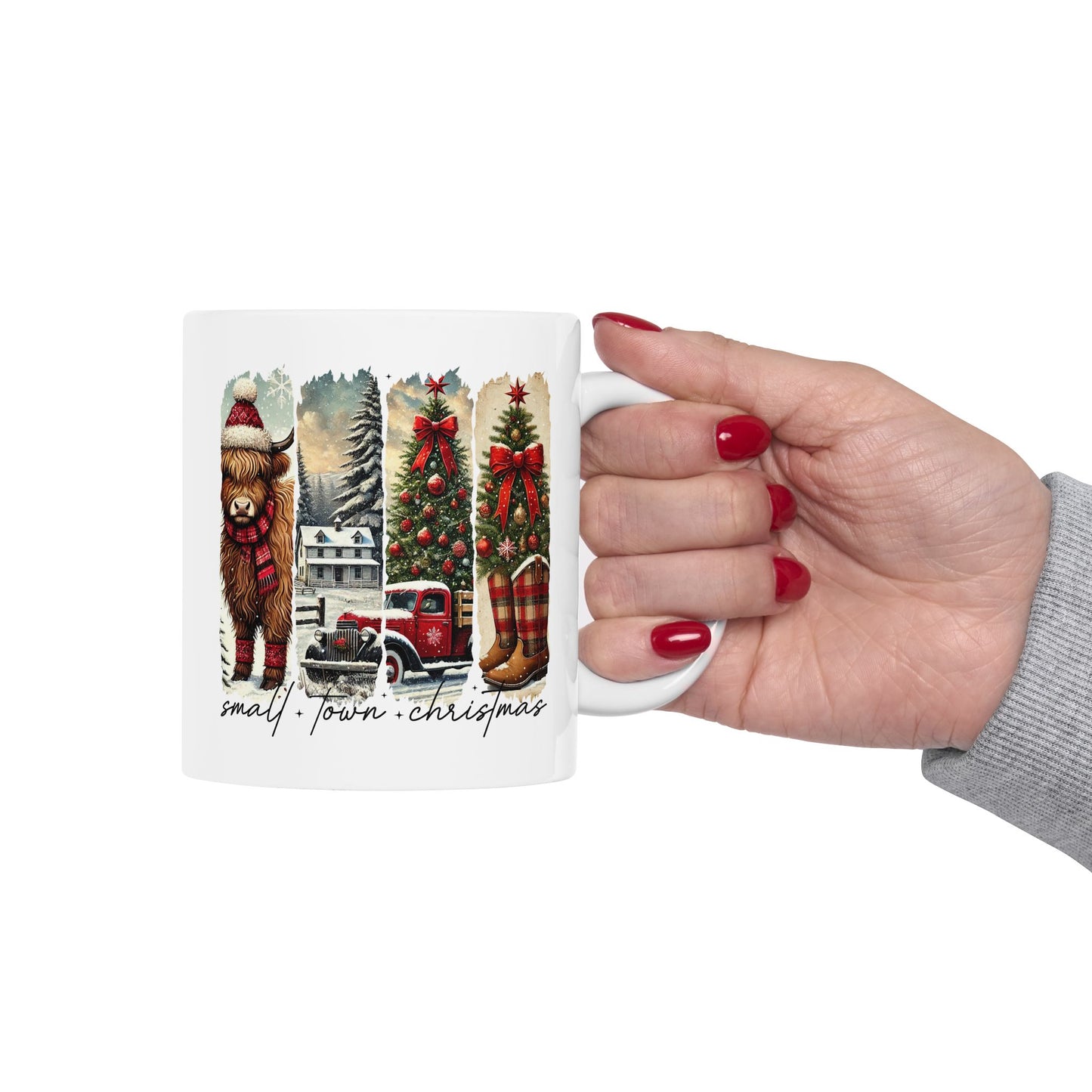 Taza de café navideña Highland Cow Country: un acogedor encanto rústico navideño en cada sorbo