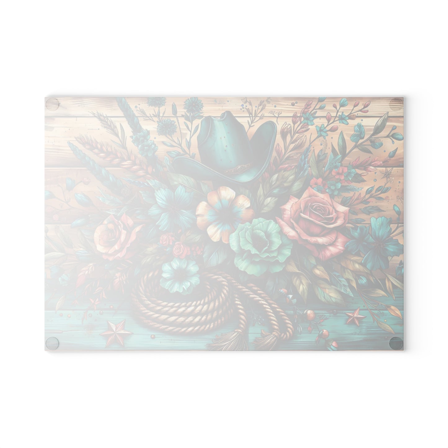 🤠 Western Cowboy Hat, Rope & Floral Rustic Cutting Board – Country Charm Kitchen Décor