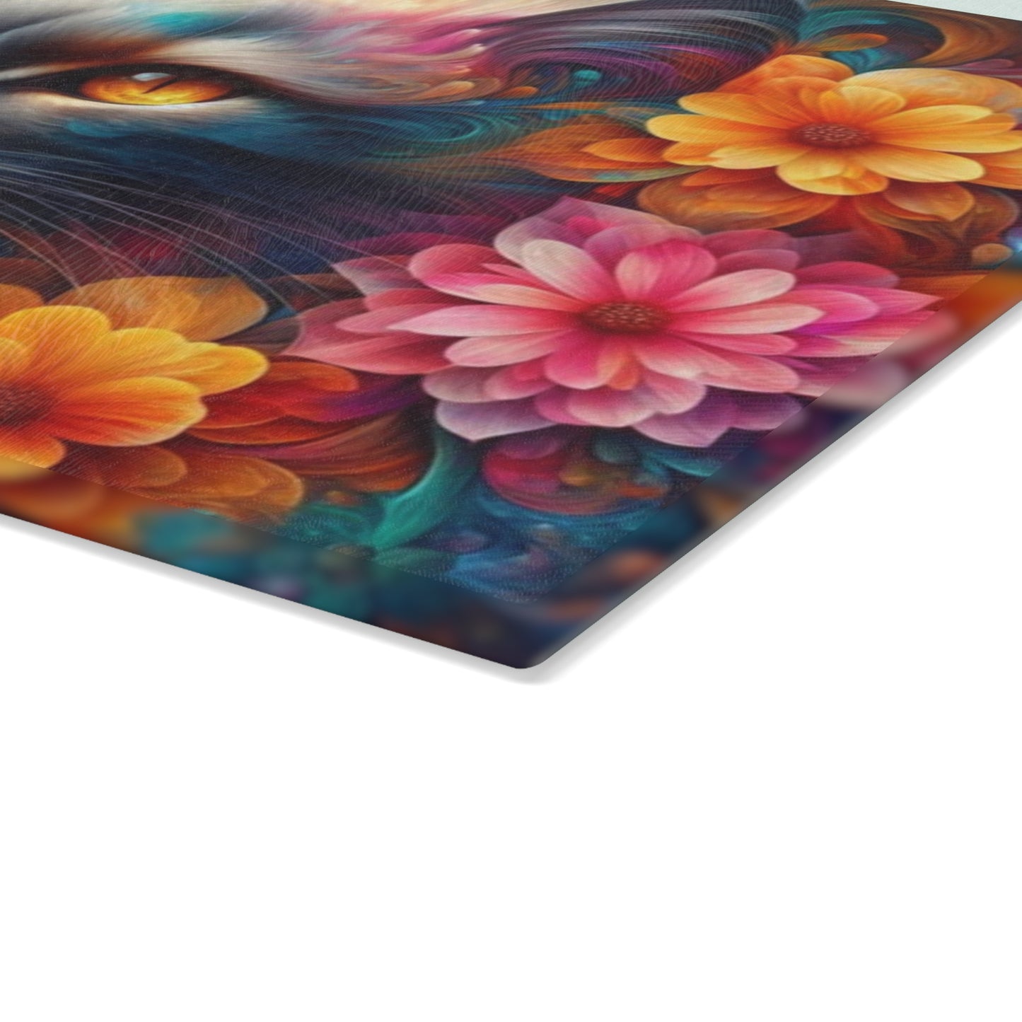 Tabla de cortar con diseño de gato colorido y flores: un encanto caprichoso para los amantes de los gatos