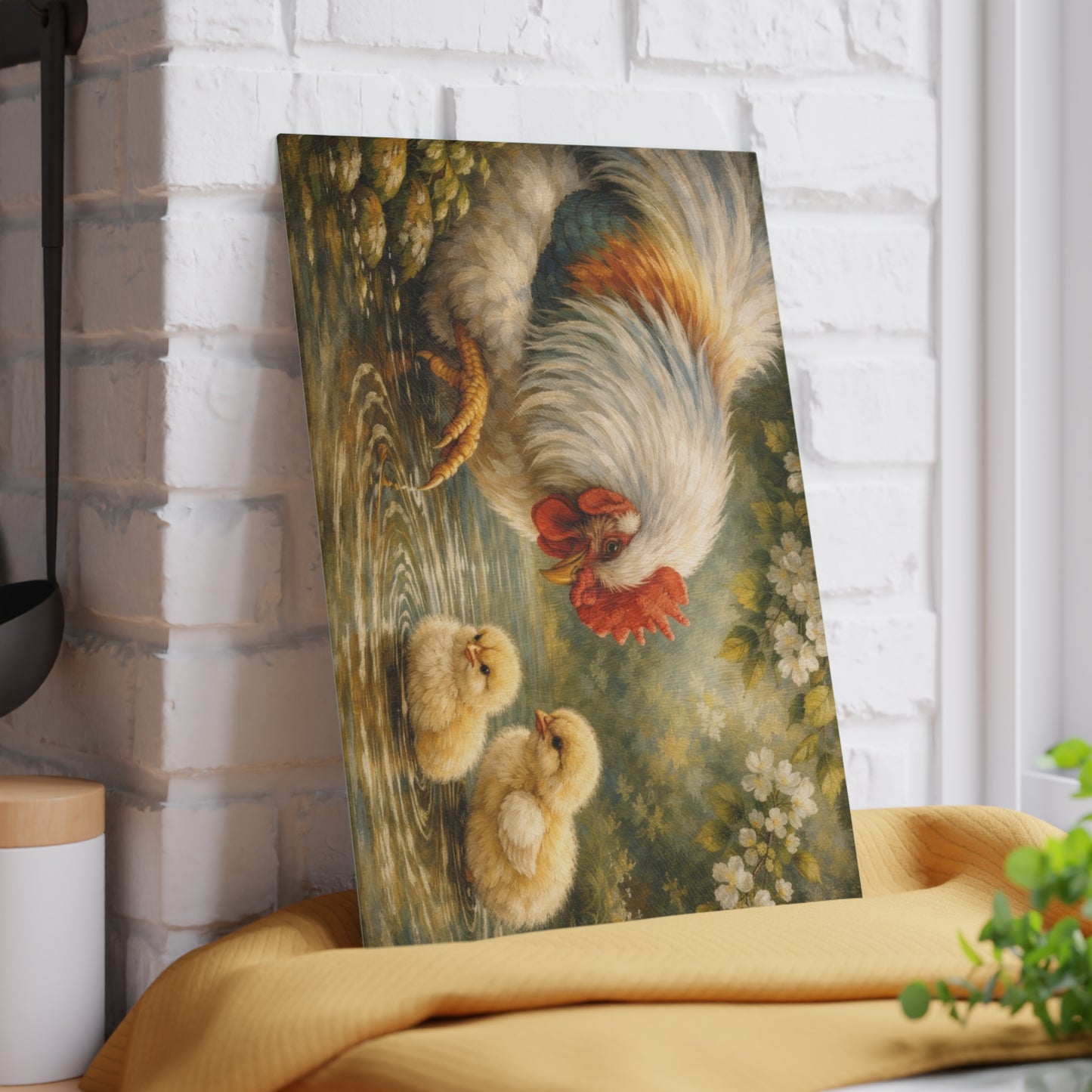 Mother Hen and Chicks Glass Cutting Board – Farmhouse Chicken Kitchen Decor