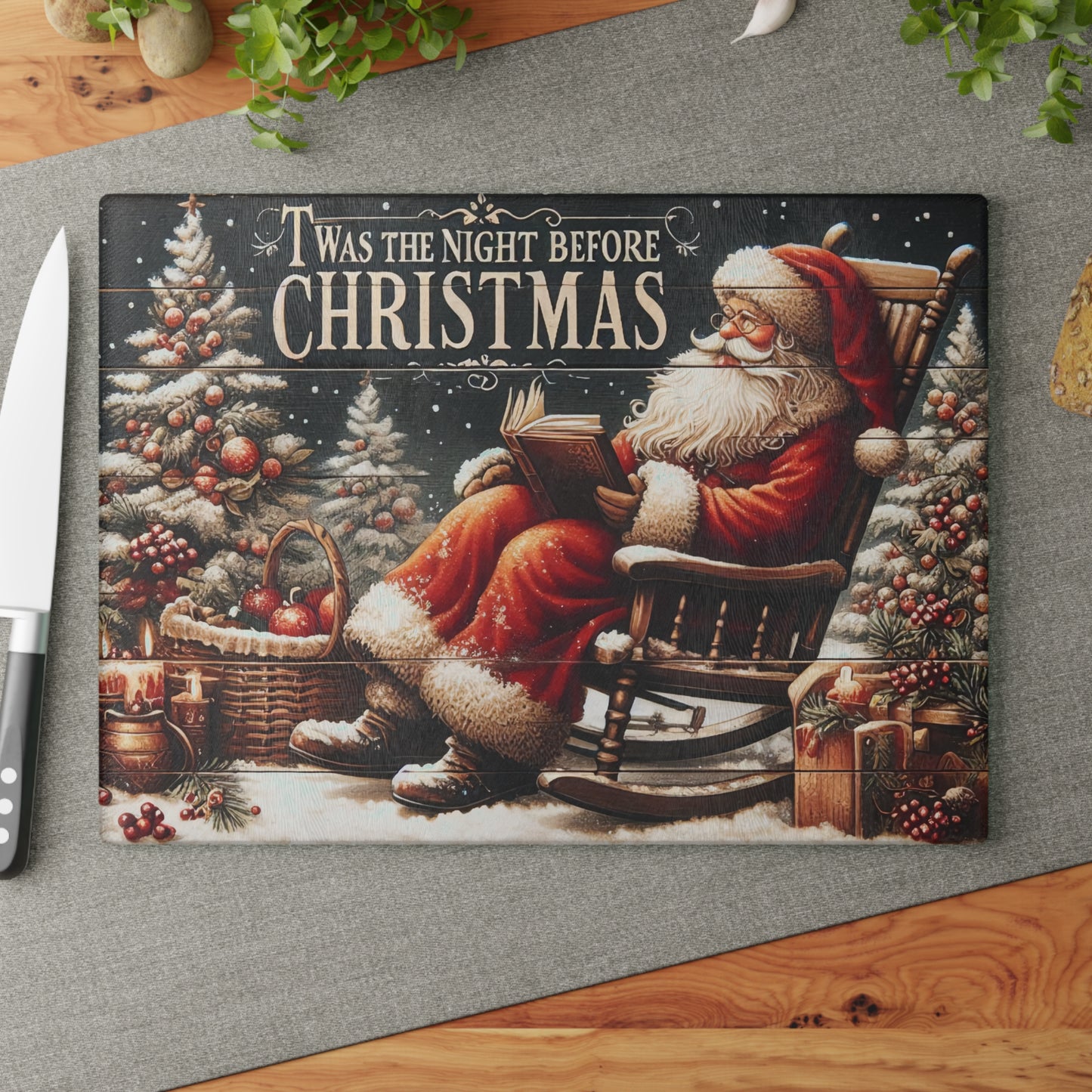 🎅✨ ’Twas the Night Before Christmas Santa Cutting Board – Cozy Holiday Magic for Your Kitchen 🎄🔥