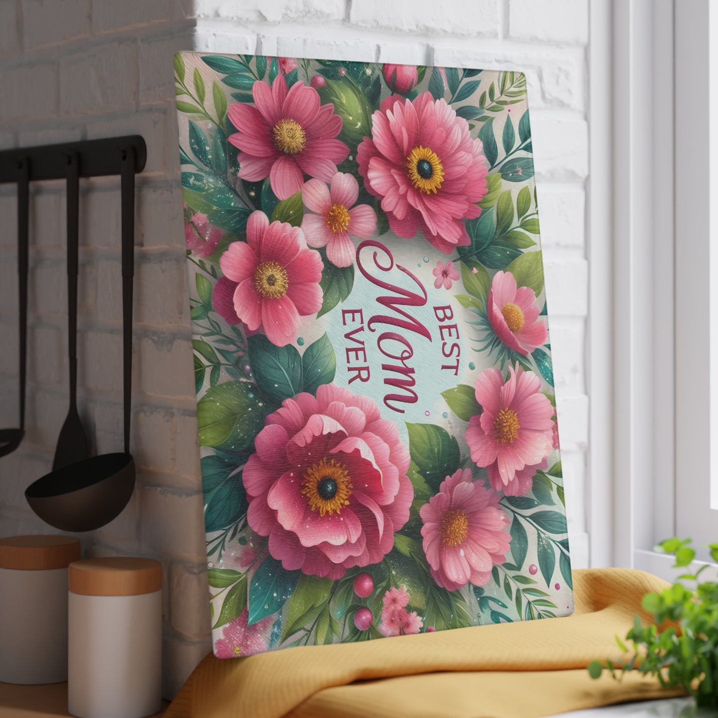 🌸 Best Mom Ever Floral Cutting Board – Elegant Gift for Her 🌼
