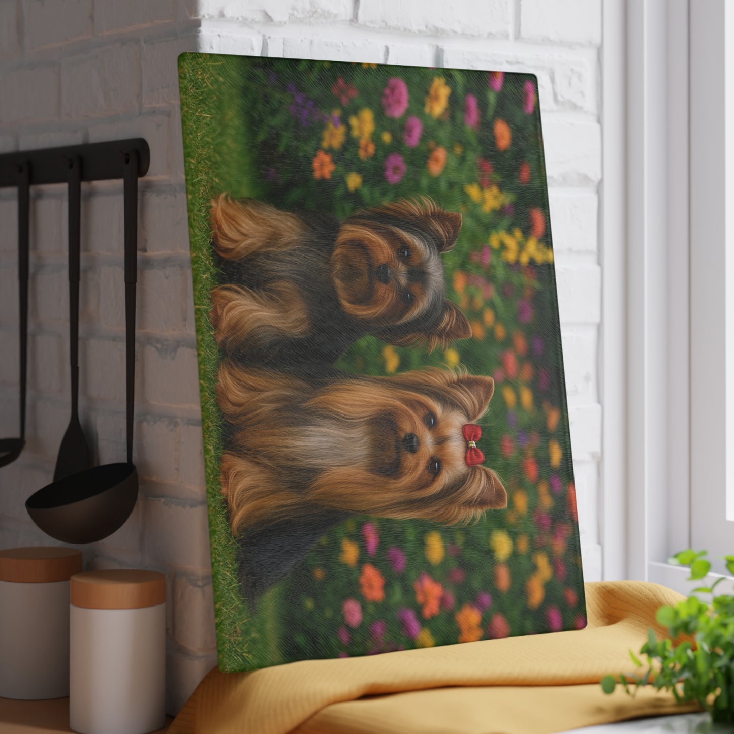 🐕🌸 Yorkie Garden Pair Cutting Board – Blooming Beauty for Your Kitchen 🌼