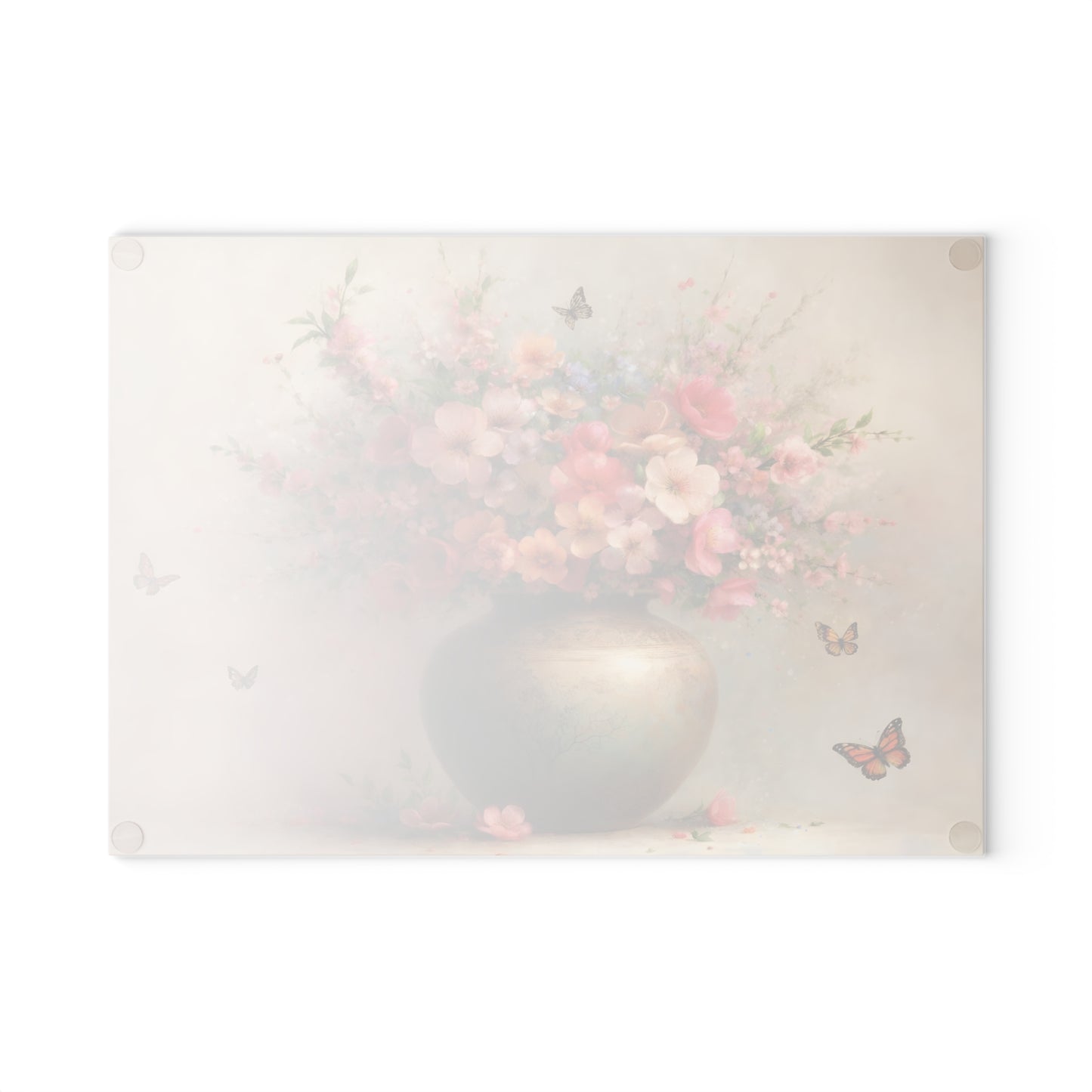 Blossoming Floral Vase with Butterflies Glass Cutting Board – Elegant Botanical Kitchen Art