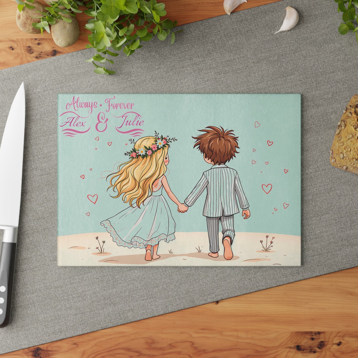 Personalized Wedding Couple Cutting Board – Custom Love Keepsake with “Always & Forever” Charm