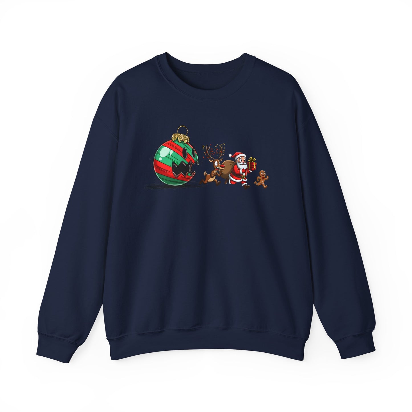 🎄🎅 Santa’s Great Ornament Escape Sweatshirt – Funny Christmas Crewneck for Holiday Laughs