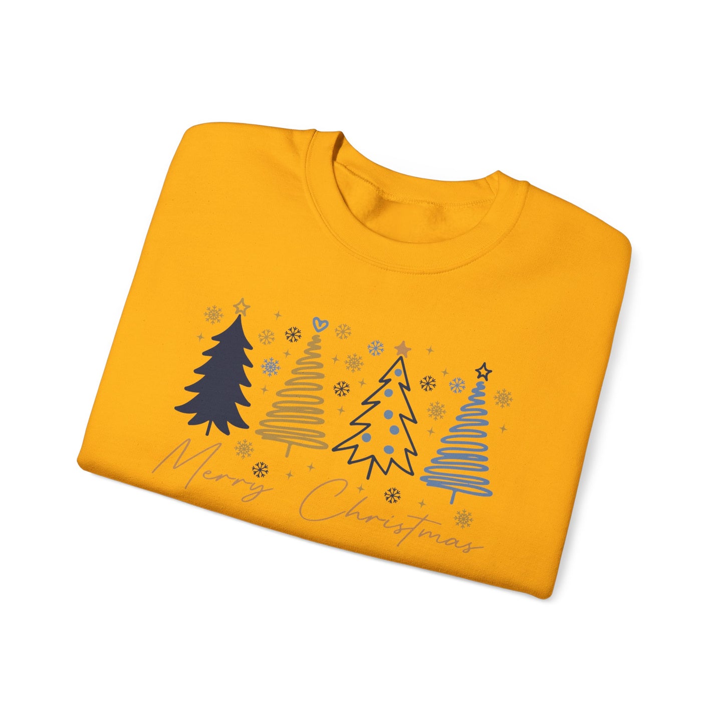 🎄✨ Merry Christmas Sweatshirt – Modern Navy & Gold Holiday Trees ❄️⭐
