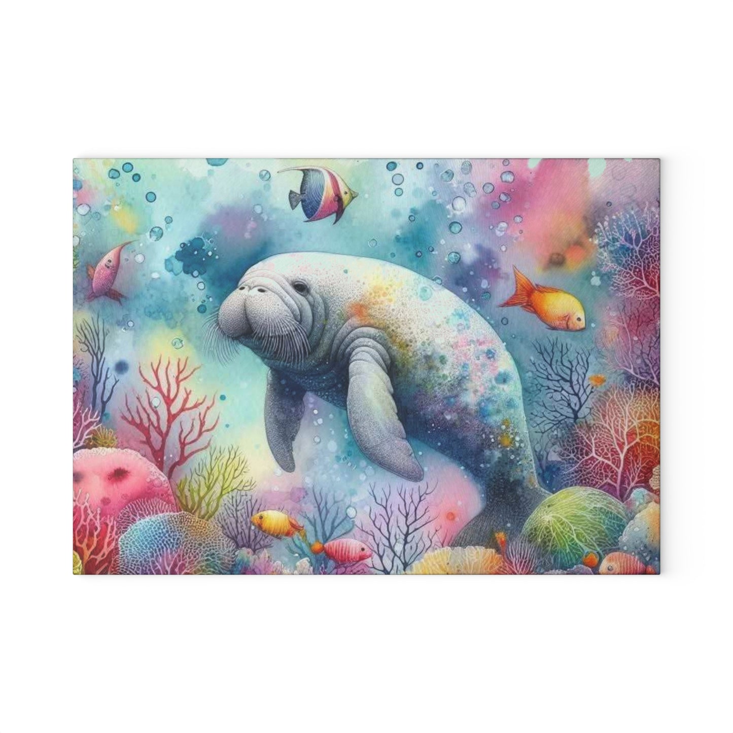 Tabla de cortar de manatí, vidrio texturizado, decoración de cocina de primavera de Florida, regalo para el hogar costero, inauguración de la casa en la playa, amante de los manatíes, arte marino, náutico
