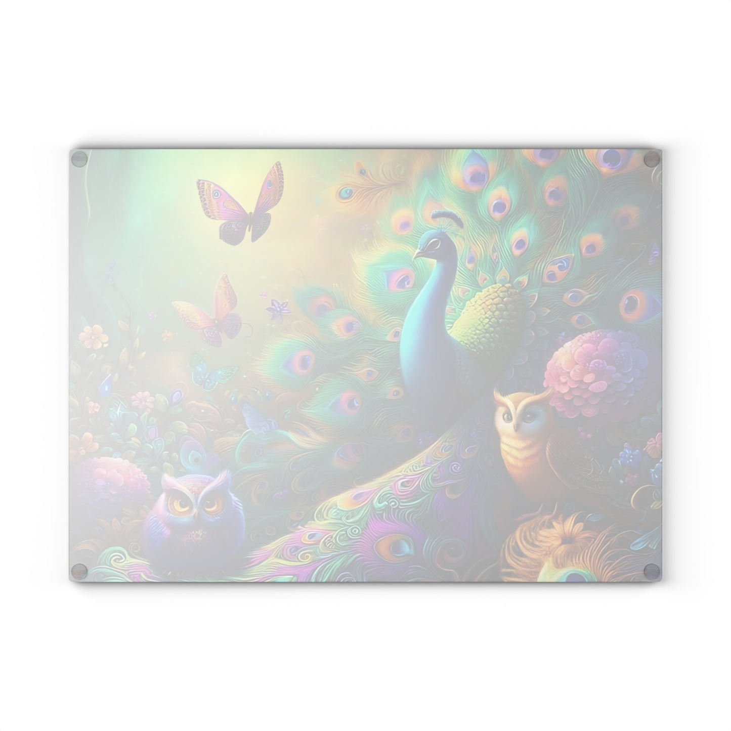 🦚 Whimsical Peacock Forest Cutting Board – Magical Birds & Blooming Feathers