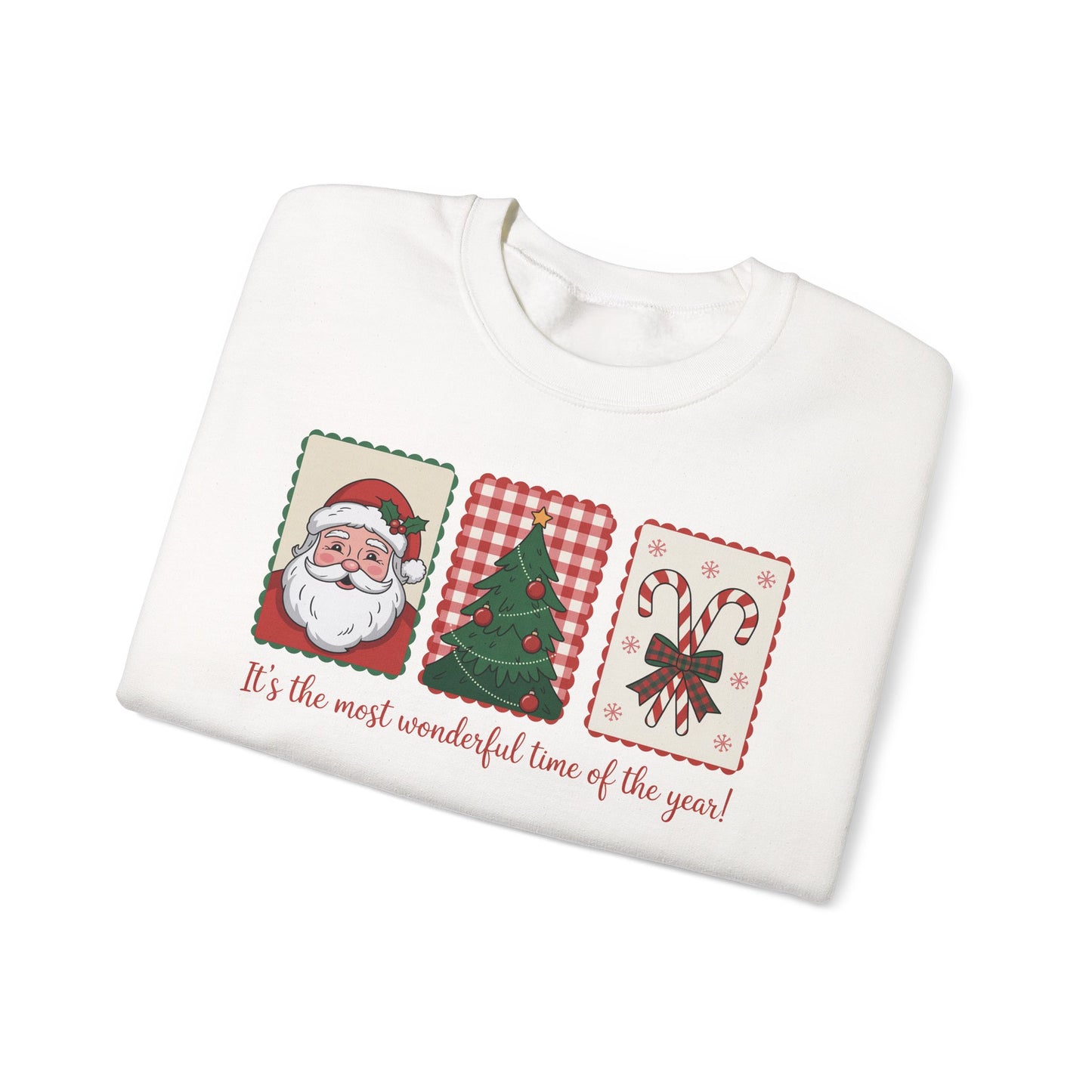 🎄✨ Most Wonderful Time of the Year Christmas Sweatshirt – Santa, Tree & Candy Canes 🎅