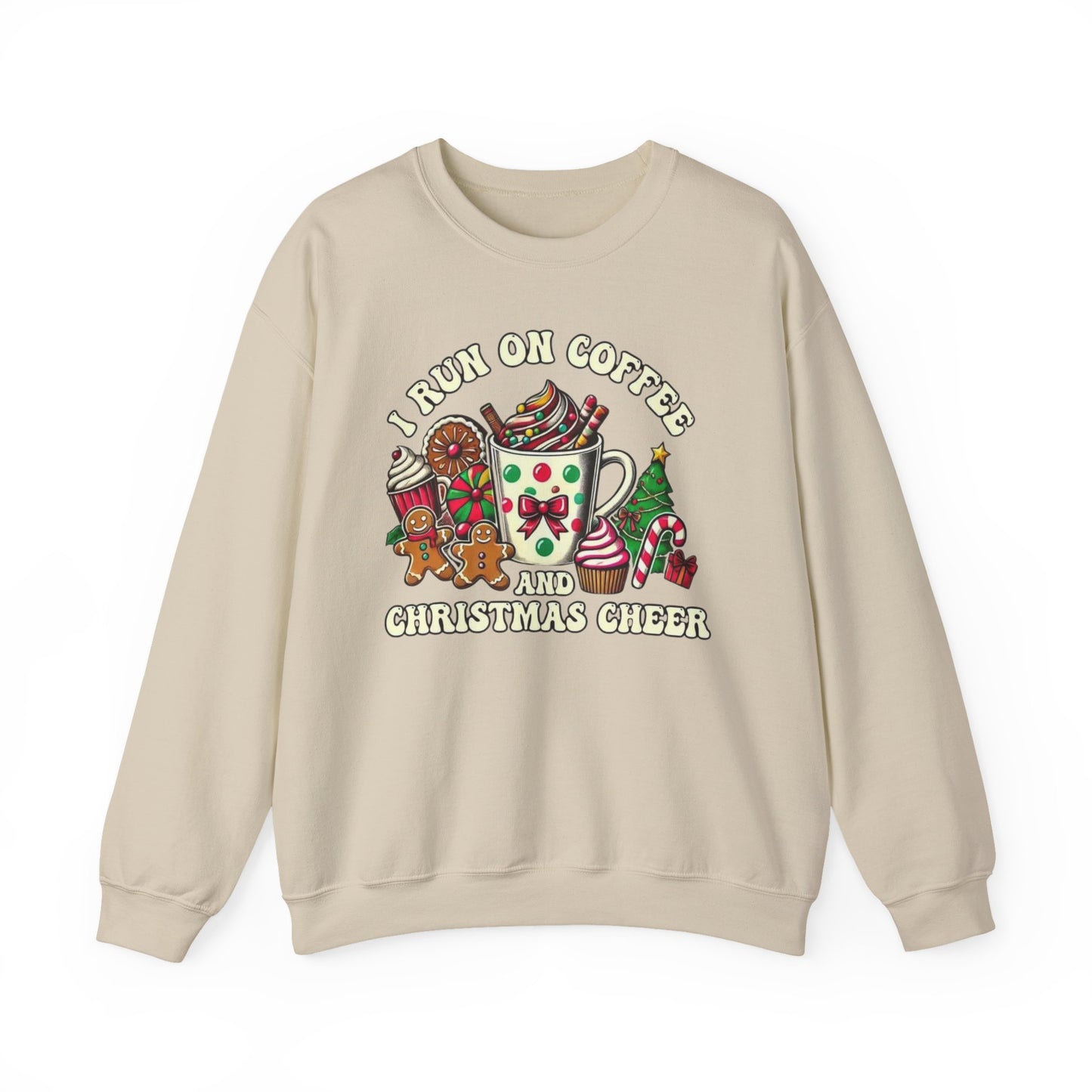 ☕🎄 I Run on Coffee and Christmas Cheer Sweatshirt – Cozy, Cute & Caffeinated ✨🧁