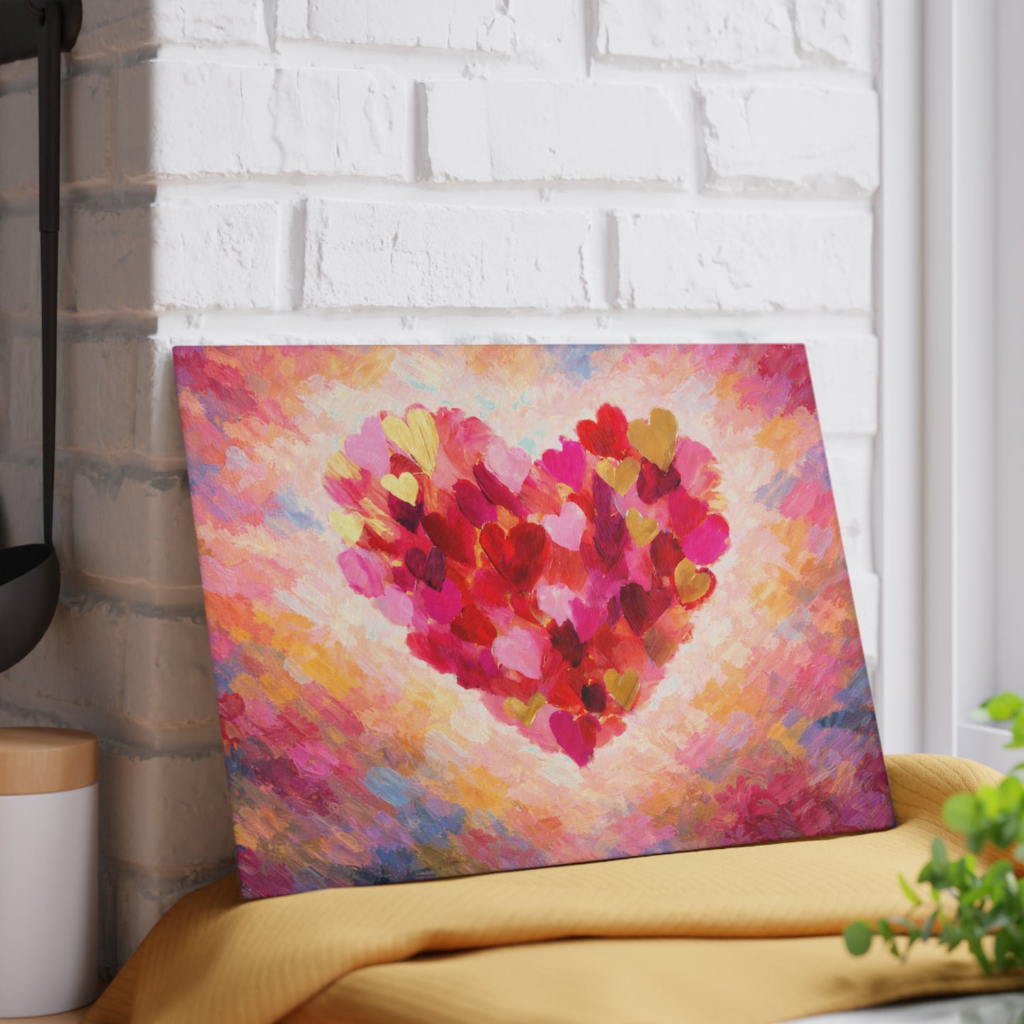 Abstract Heart Art Glass Cutting Board – Colorful Painted Love Kitchen Decor