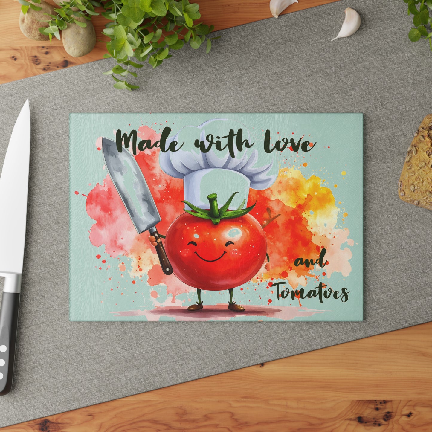 🍅 Made With Love and Tomatoes – Funny Chef Cutting Board