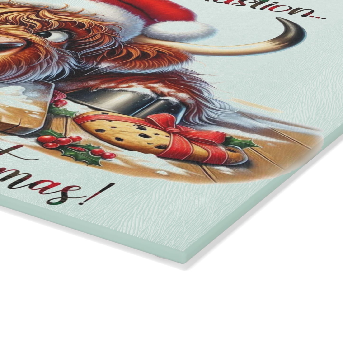 🤣🐮 “Sugar, Flour, Exhaustion” Highland Cow – Funny Christmas Baking Cutting Board 🎄✨