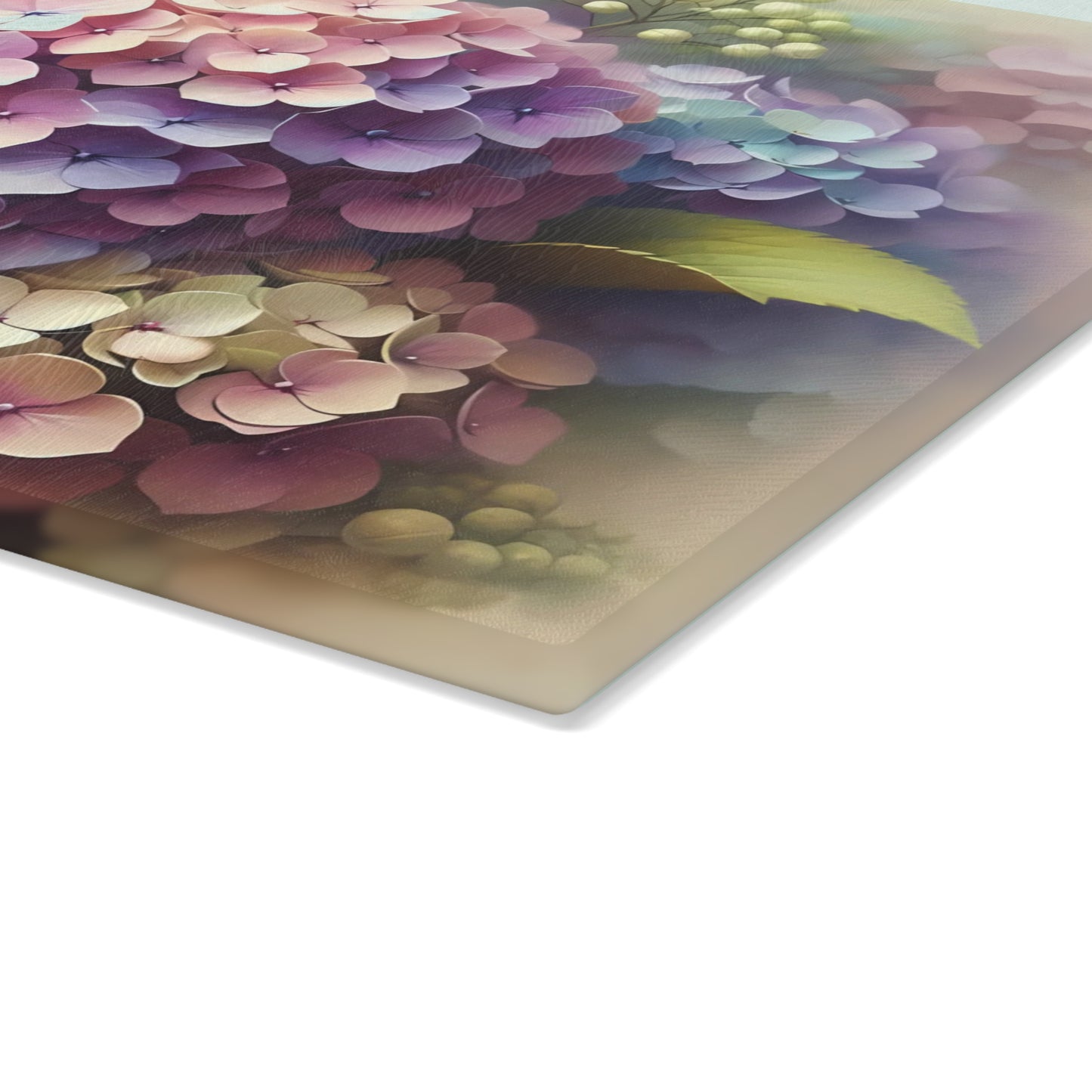 Tabla de cortar de vidrio templado con flores de hortensia: elegante decoración floral para la cocina, regalo único, tabla de cortar de vidrio, tabla para charcutería, tabla de cortar personalizada, flores