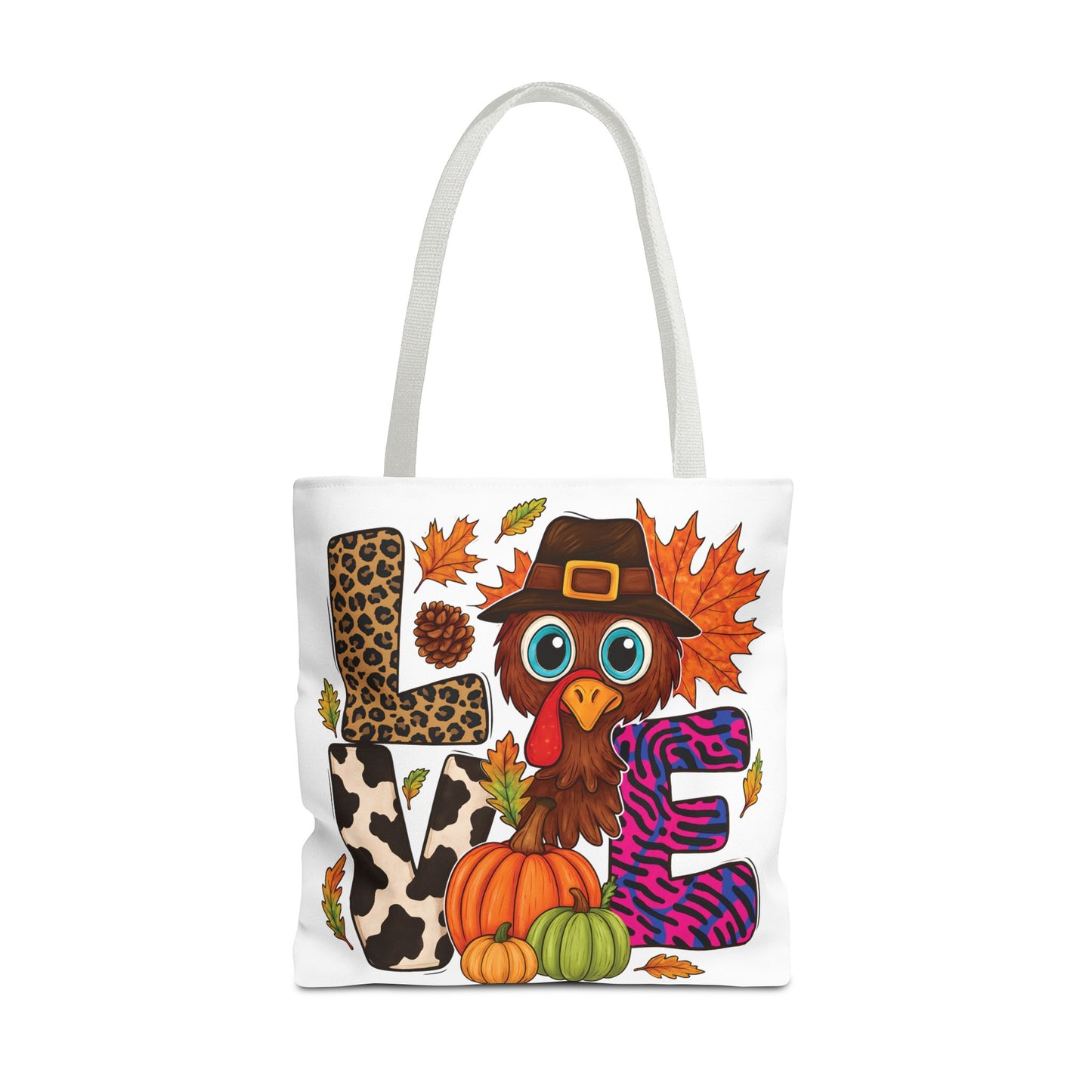 🦃 LOVE Turkey Tote Bag – Wild Prints, Big Eyes & Thanksgiving Fun 🎨