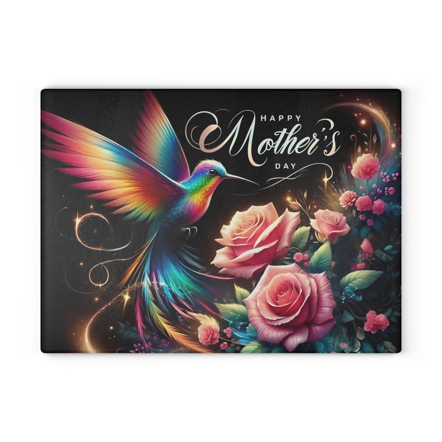 Hummingbird & Roses Tempered Glass Cutting Board – Floral Kitchen Decor, Spring Gift, Mother’s Day Present