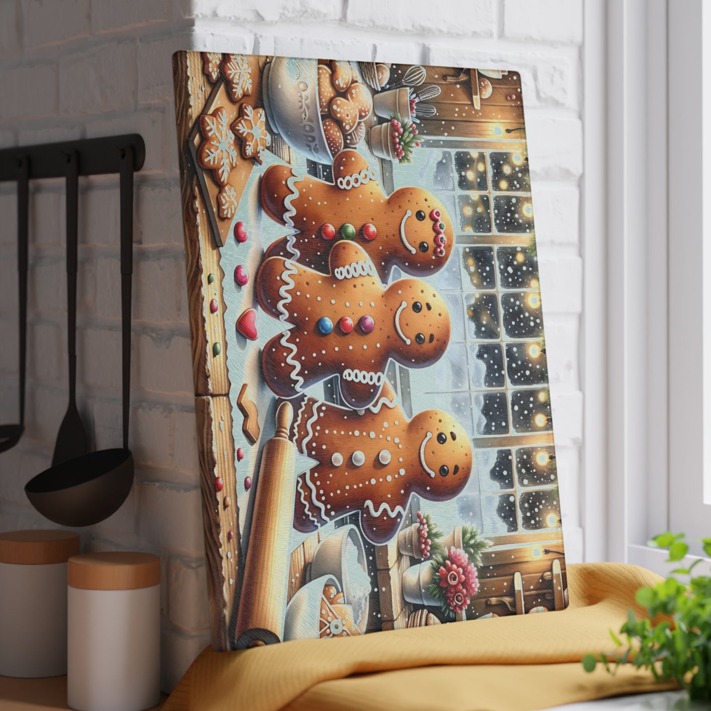 🍪❄️ “Gingerbread Bake Squad” Glass Cutting Board – Cozy Holiday Cheer for Your Kitchen