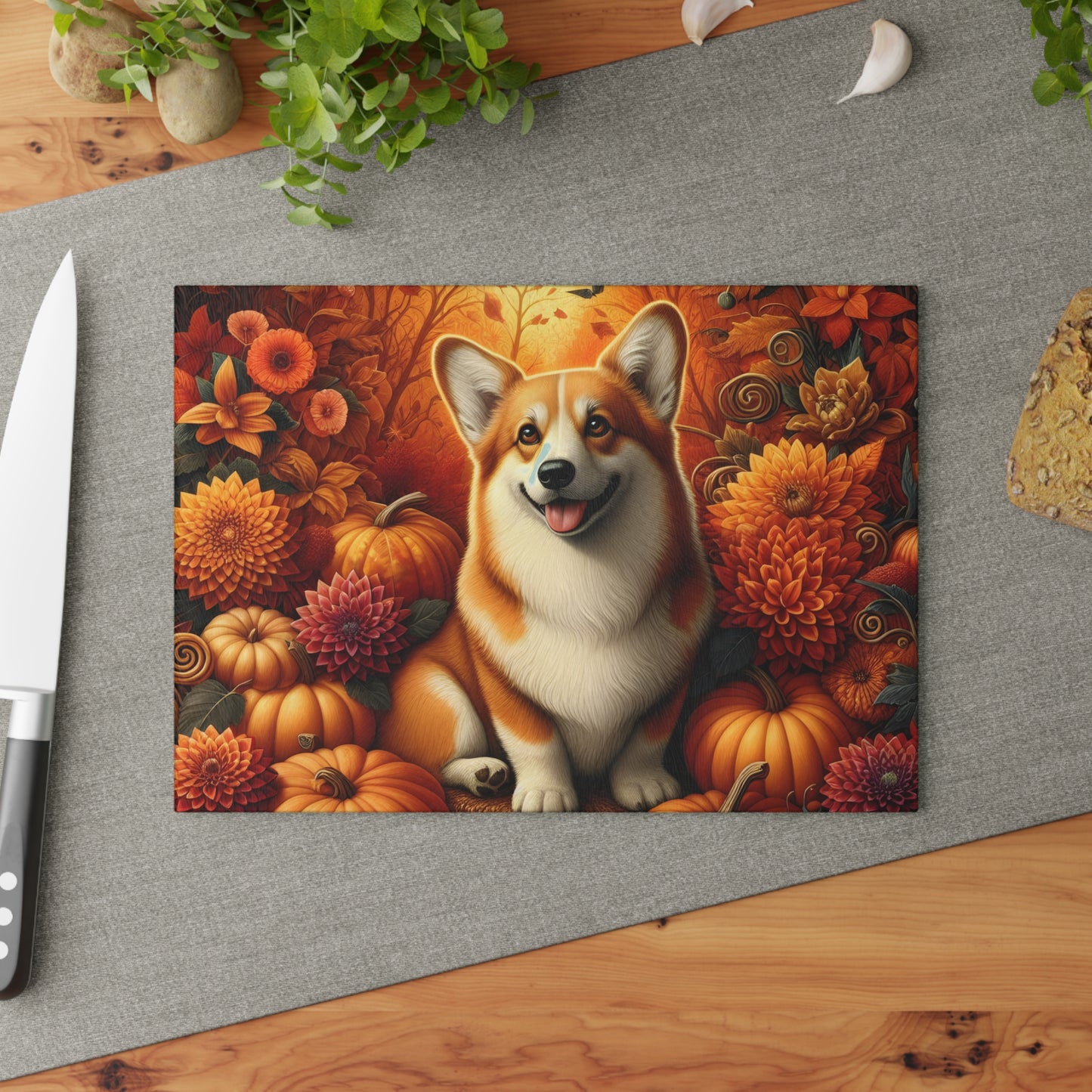 🍂🐾 Autumn Corgi Cutting Board – Cozy Fall Vibes for Your Kitchen 🎃