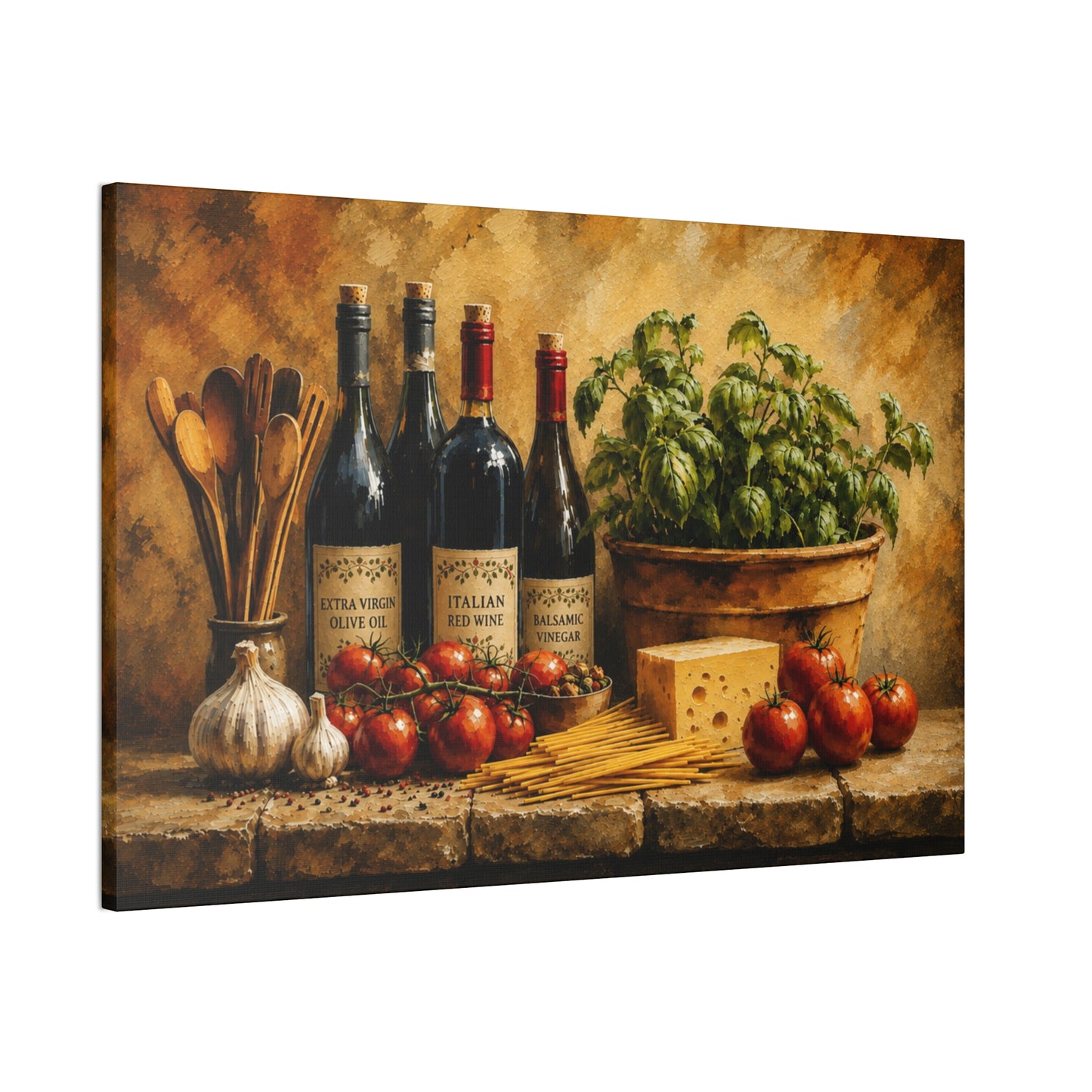 Rustic Italian Kitchen Stretched Canvas Wall Art – Tuscan Kitchen Decor – Italian Food & Wine Canvas