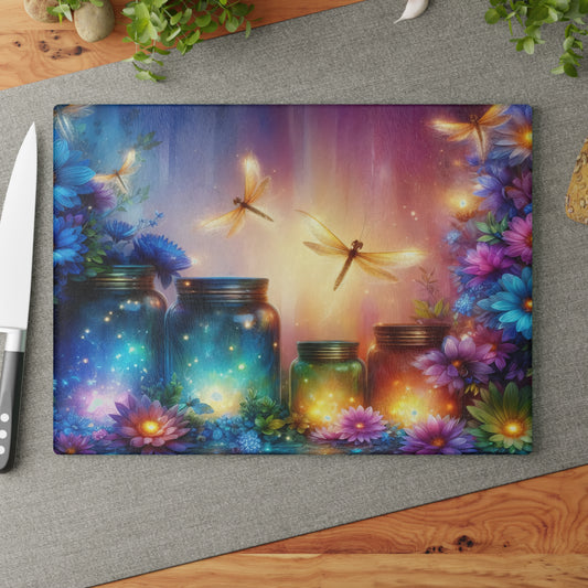 ✨🌸 Enchanted Dragonfly Glow Cutting Board – Magical Floral Garden Elegance 🌸✨