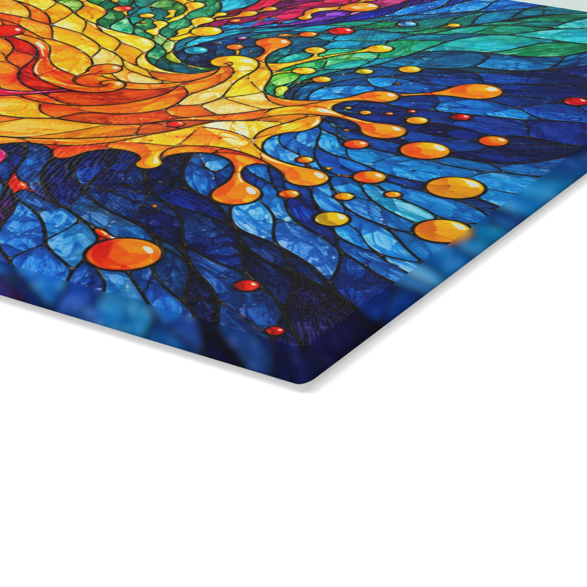 Rainbow Swirl Stained-Glass-Look Glass Cutting Board – Colorful Abstract Kitchen Decor