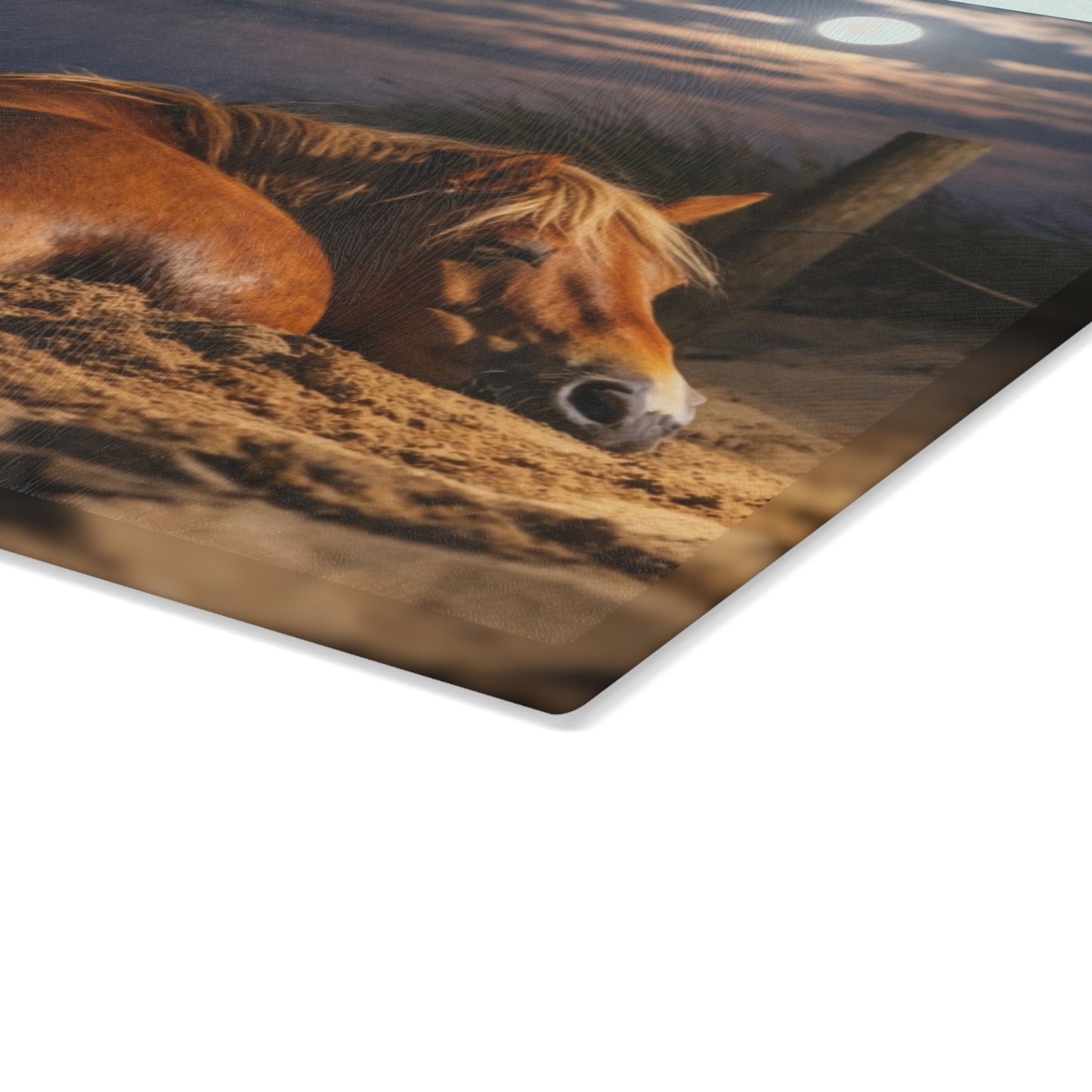 Peaceful Horse on Moonlit Beach Glass Cutting Board – Coastal Farmhouse Horse Lover Kitchen Decor