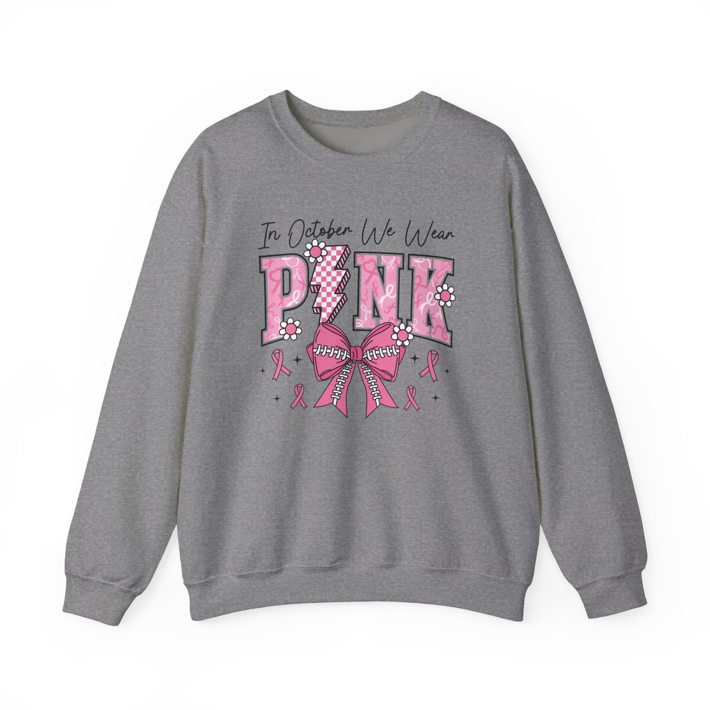 ⚡🎀 PINK Sweatshirt – Breast Cancer Awareness Bow & Lightning Bolt