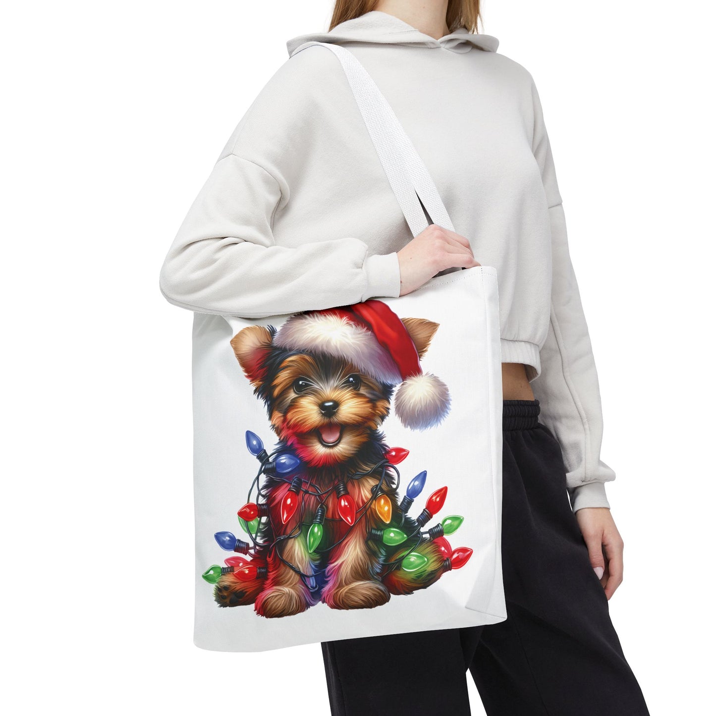🎄 Yorkie Christmas Lights Tote Bag – Holiday Cheer in Every Carry 🎁