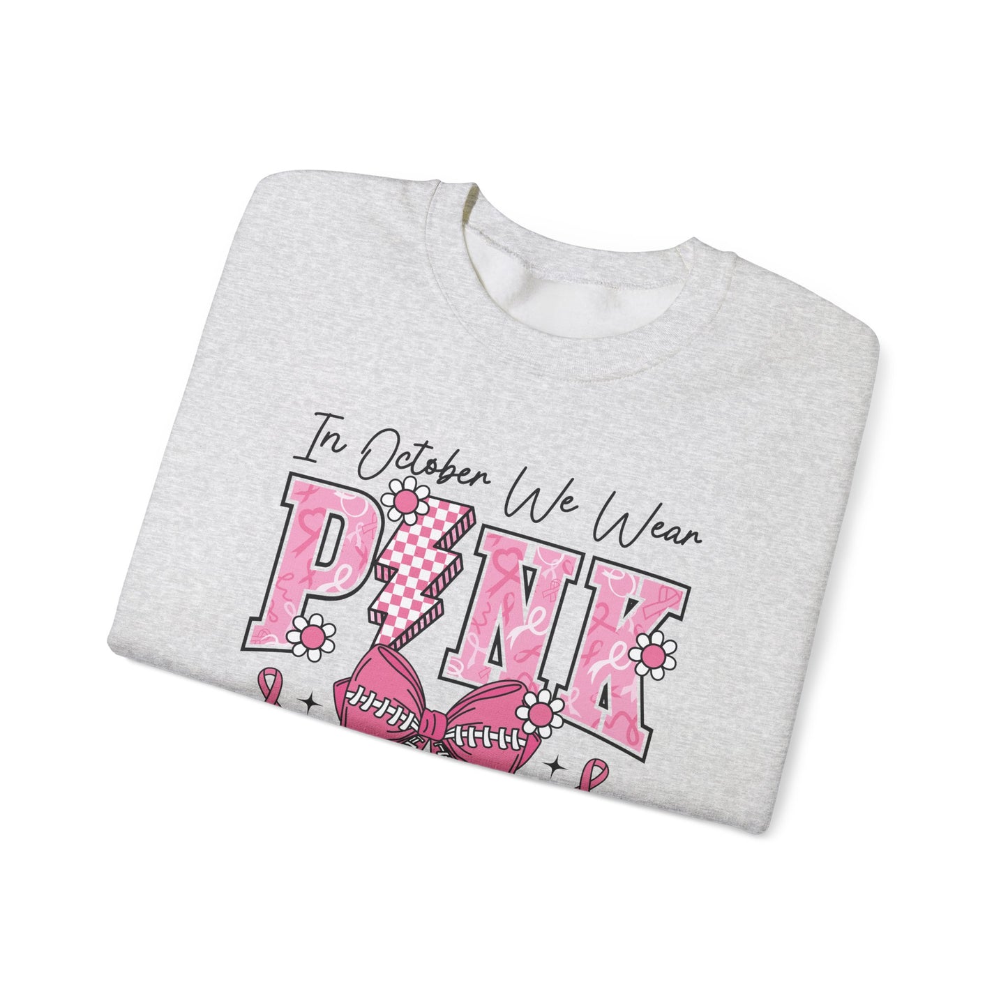 ⚡🎀 PINK Sweatshirt – Breast Cancer Awareness Bow & Lightning Bolt