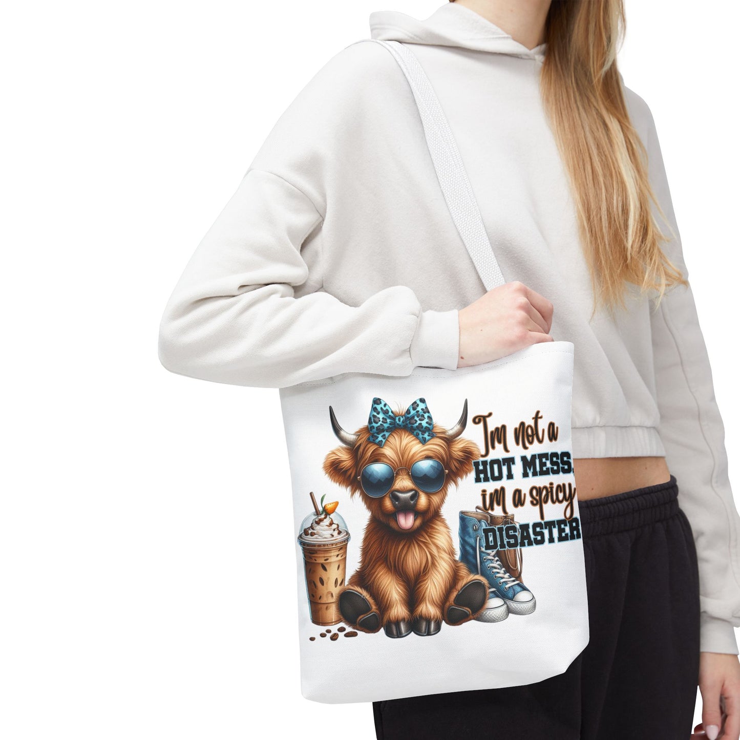 Bolsa de tela Highland Cow: «No soy un desastre picante, soy un desastre picante».