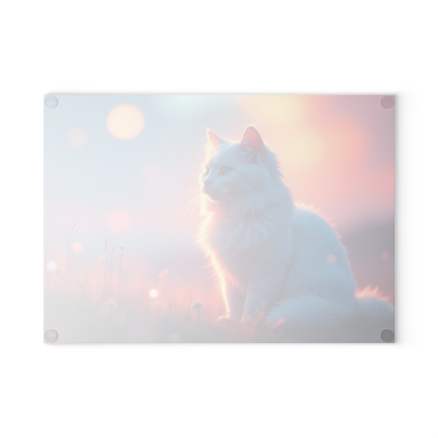 🐱🌅 White Cat Sunset Glow Cutting Board – Serene Elegance for Your Kitchen ✨